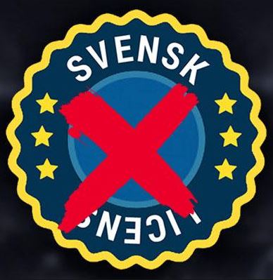 En överkryssad skylt där det står "svensk licens"